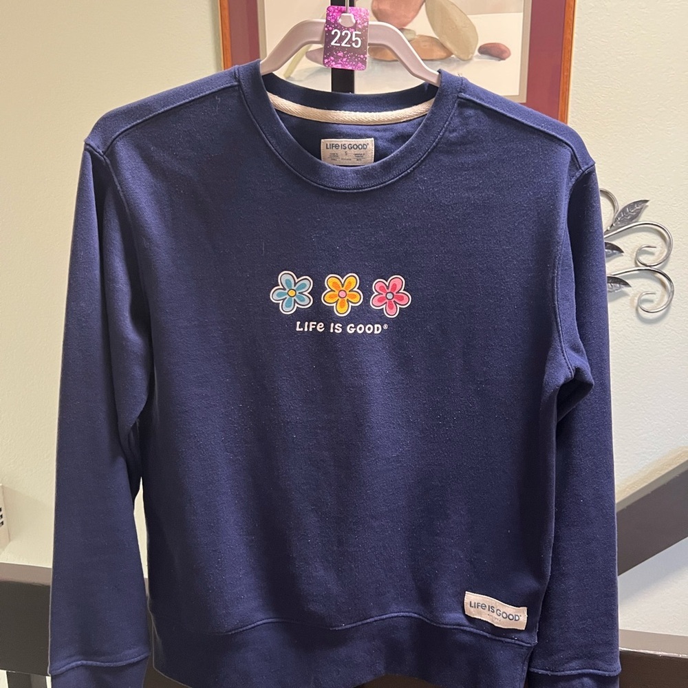 Life Is Good Navy Sweatshirt with Floral Accents #225